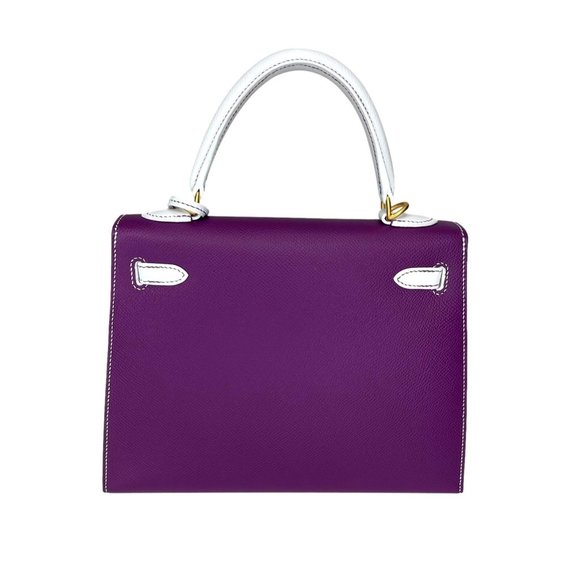 NIB HERMES HSS Kelly 25 Epsom SO "Anemone" & White "Blanc" Brushed Gold HW - Picture 5 of 12